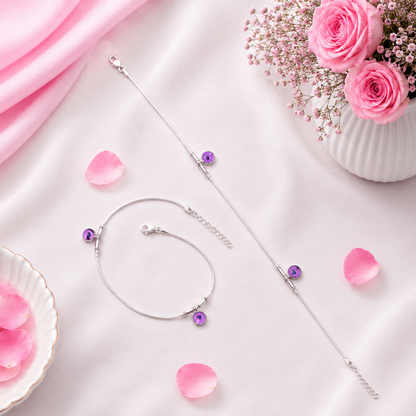 Elegant Silver Purple Charm Payal for Women