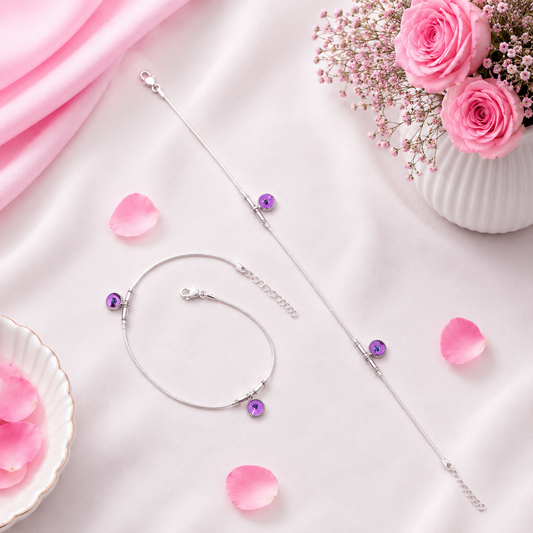 Elegant Silver Purple Charm Payal for Women