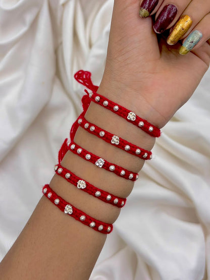 Silver Beaded om 🕉️Red Thread Rakhi for Brother