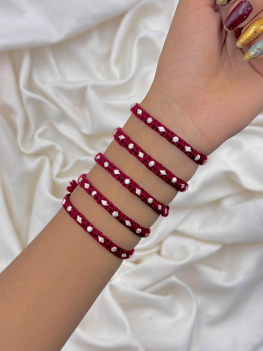 Premium Silver 9 phuli Cut Beads Red Thread Rakhi