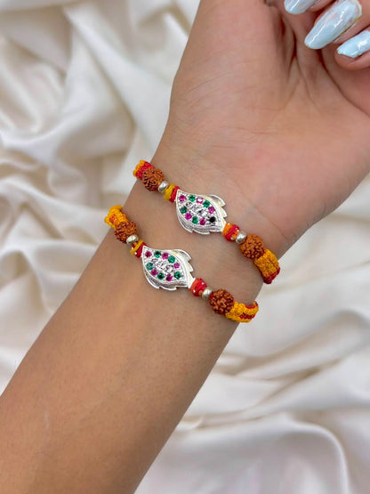 Premium Rudraksha Leaf Silver Rakhi