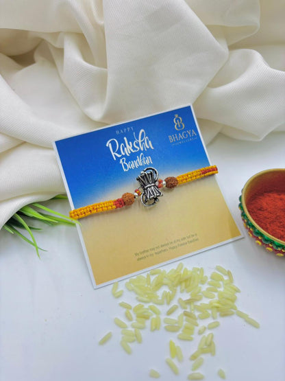 Premium Rudraksha Damru Silver Rakhi