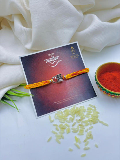 Premium Damru Heart Silver Rakhi