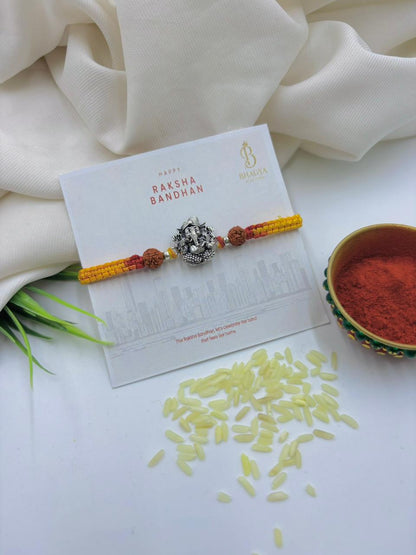 Premium Ganesh Rudraksha Silver Rakhi