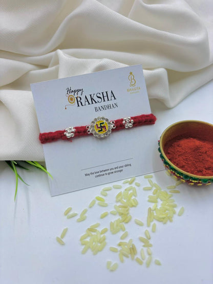 Premium Swastik Silver Rakhi