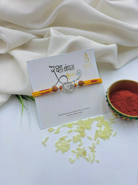 Premium Shree Silver Rakhi with Rudraksha