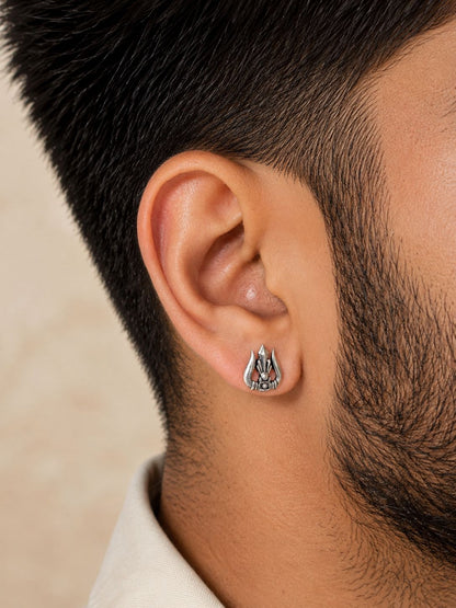 Trishul Silver Stud Earrings for Men & Women