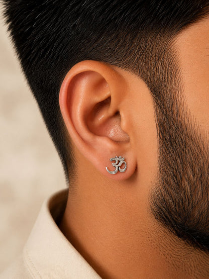 Om (ॐ) Silver Stud Earrings for Men & Women