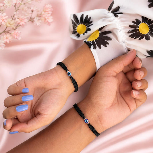 Handmade Black Evil Eye Protection Bracelet for Couples / 2 pcs