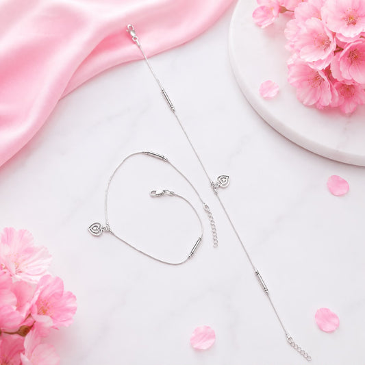 Elegant Silver Heart Charm Payal for Women