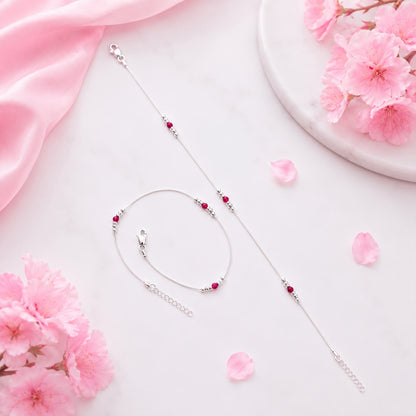 Elegant Silver Pink Beaded Payal for Women
