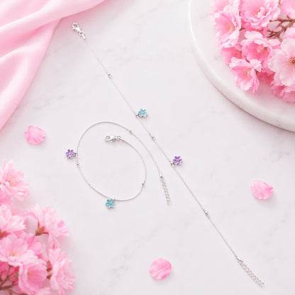 Silver Flower Charm Anklet (Payal) for Women