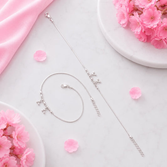 Elegant Silver Dangle Charm Payal for Women