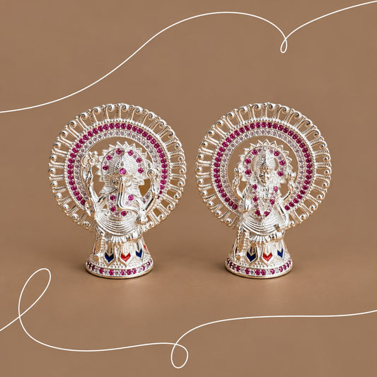 Silver Ganesh & Lakshmi Divin idol set
