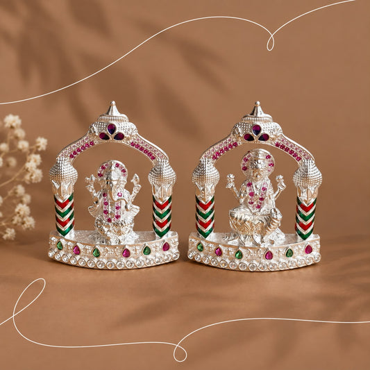 Royal Silver Ganesha & Lakshmi Diwali Idol Set