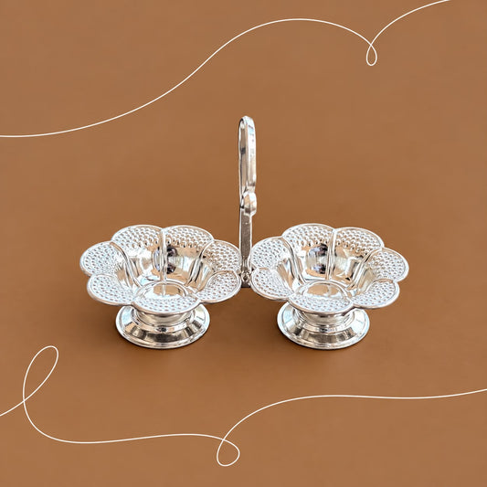 Silver Double Lotus Diya Set