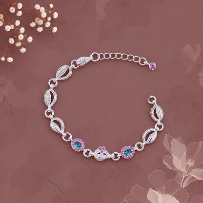 Sterling Silver Floral Gemstone Bracelet