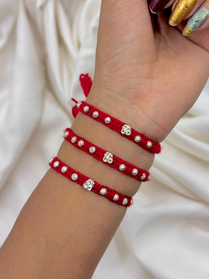 Silver Beaded om 🕉️Red Thread Rakhi for Brother