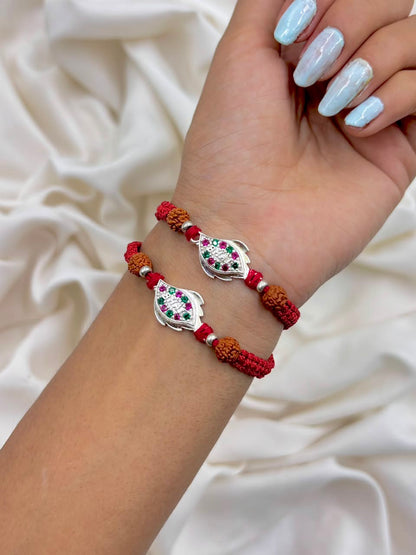 Premium Rudraksha Leaf Silver Rakhi