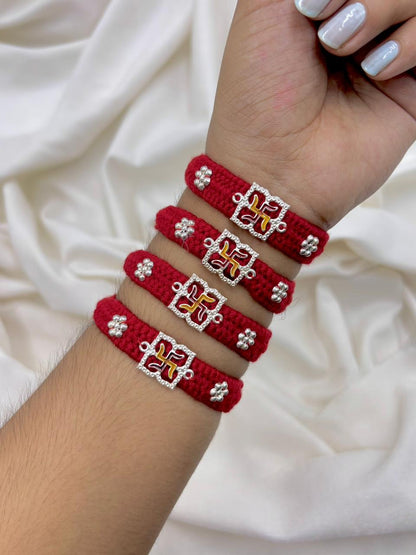 Premium Red Swastik Silver Rakhi