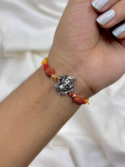 Premium Ganesh Rudraksha Silver Rakhi