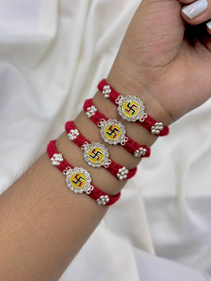 Premium Swastik Silver Rakhi