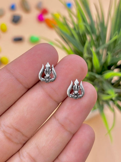 Trishul Silver Stud Earrings for Men & Women