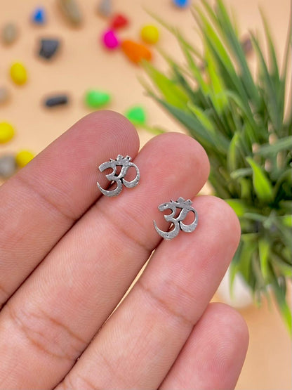 Om (ॐ) Silver Stud Earrings for Men & Women