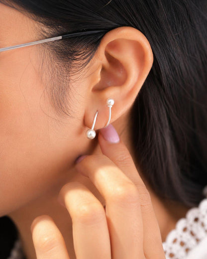 Elegant Silver Pearl Ball Ear Cuff Earrings for Women
