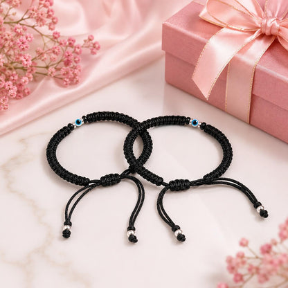 Handmade Black Evil Eye Protection Bracelet for Couples / 2 pcs