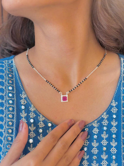 Pink Sapphire Square Mangalsutra
