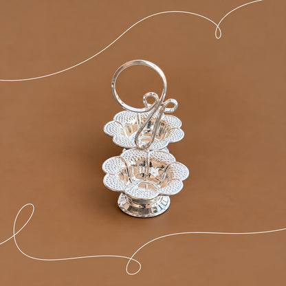 Silver Double Lotus Diya Set