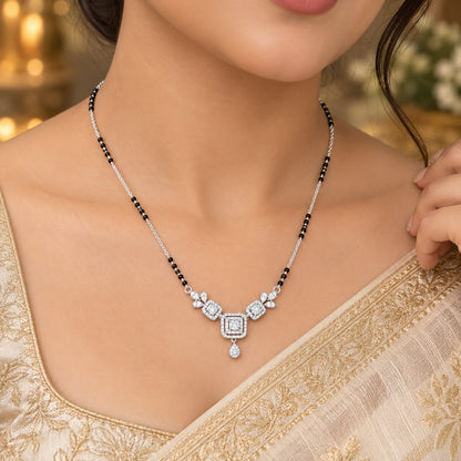 Elegant Silver Diamond-Cut Mangalsutra