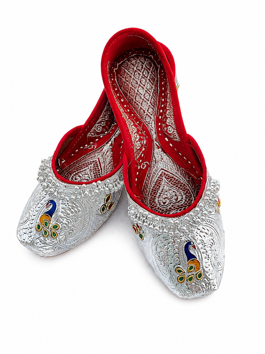 Designer Silver Jutti with Multicolored Stones